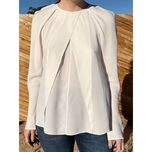Yigal Azrouel Cream Silk Crepe Georgette Split Back Blouse 4 - Picture 1 of 7